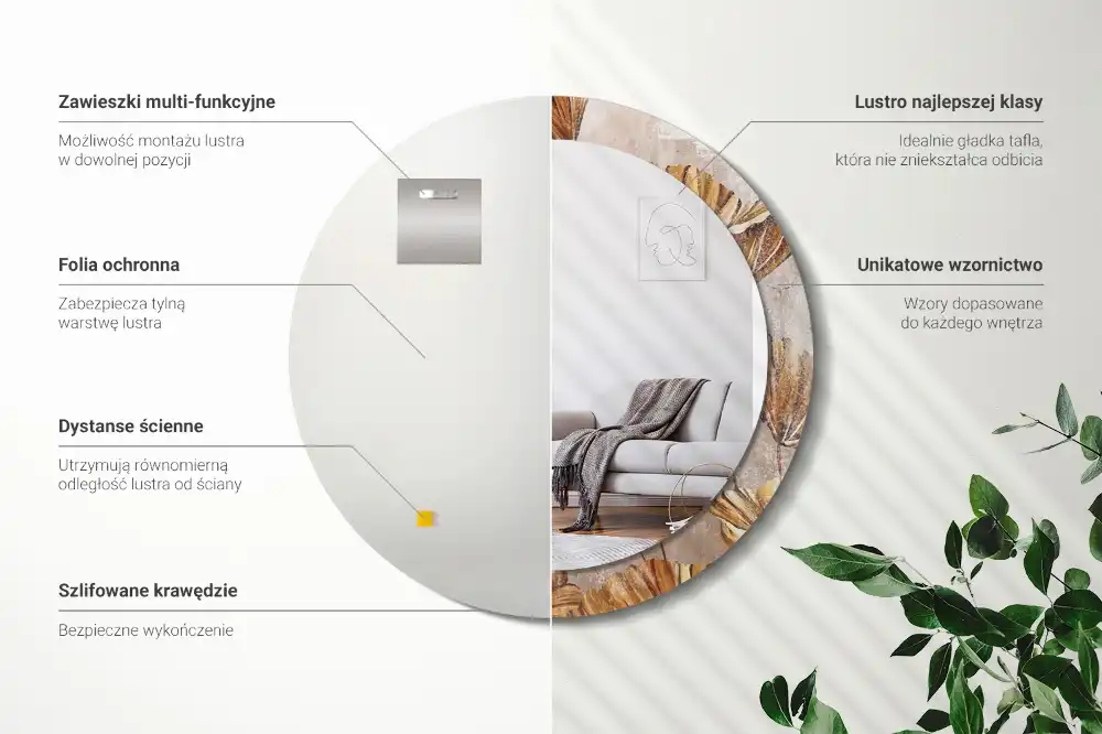 Specchio circolare decoro Foglie boho