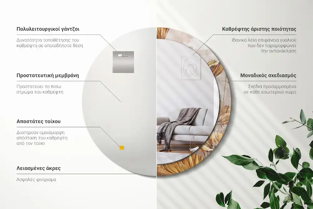 Specchio circolare decoro Foglie boho