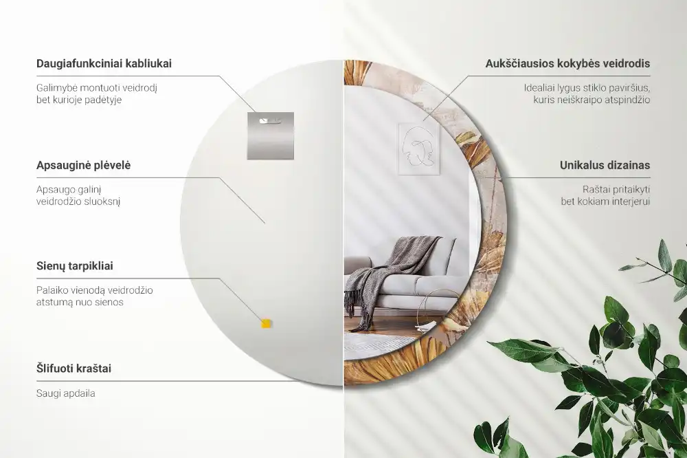 Specchio circolare decoro Foglie boho