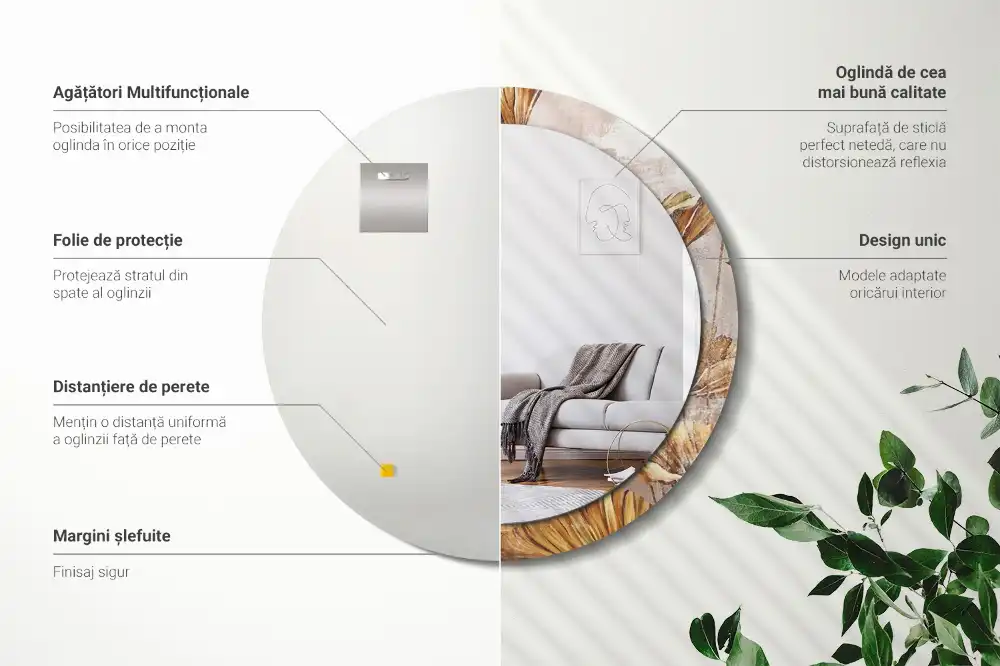 Specchio circolare decoro Foglie boho