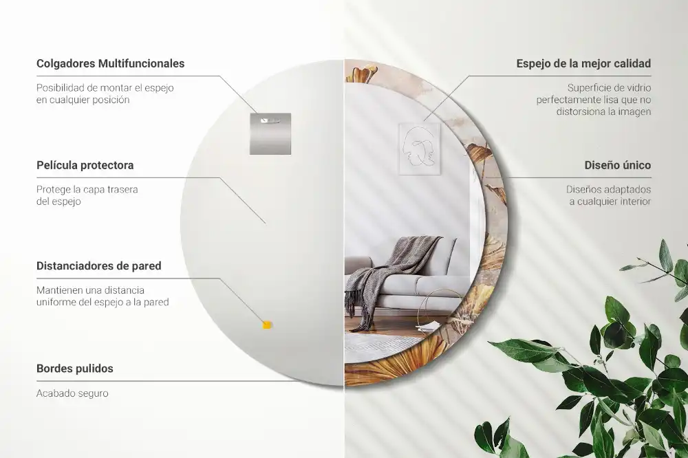Specchio circolare decoro Foglie boho