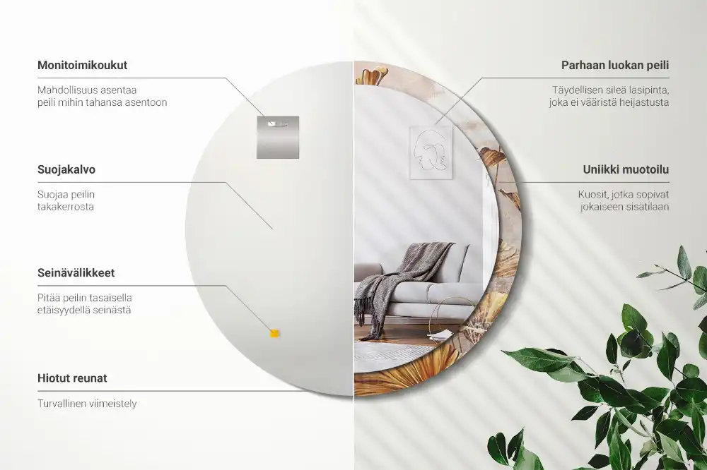 Specchio circolare decoro Foglie boho
