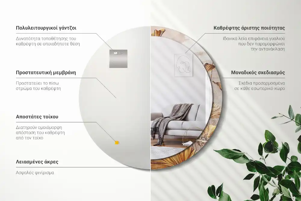 Specchio circolare decoro Foglie boho