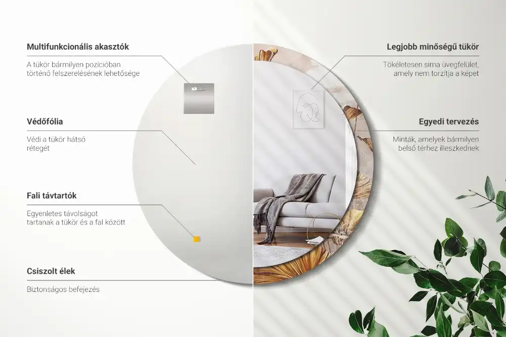 Specchio circolare decoro Foglie boho