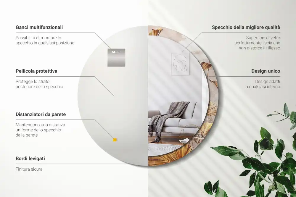 Specchio circolare decoro Foglie boho