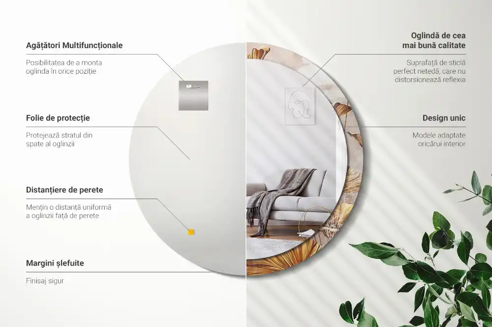 Specchio circolare decoro Foglie boho