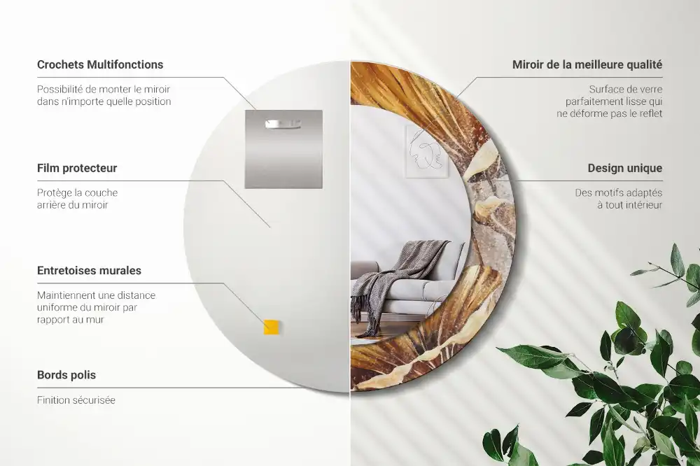 Specchio circolare decoro Foglie boho