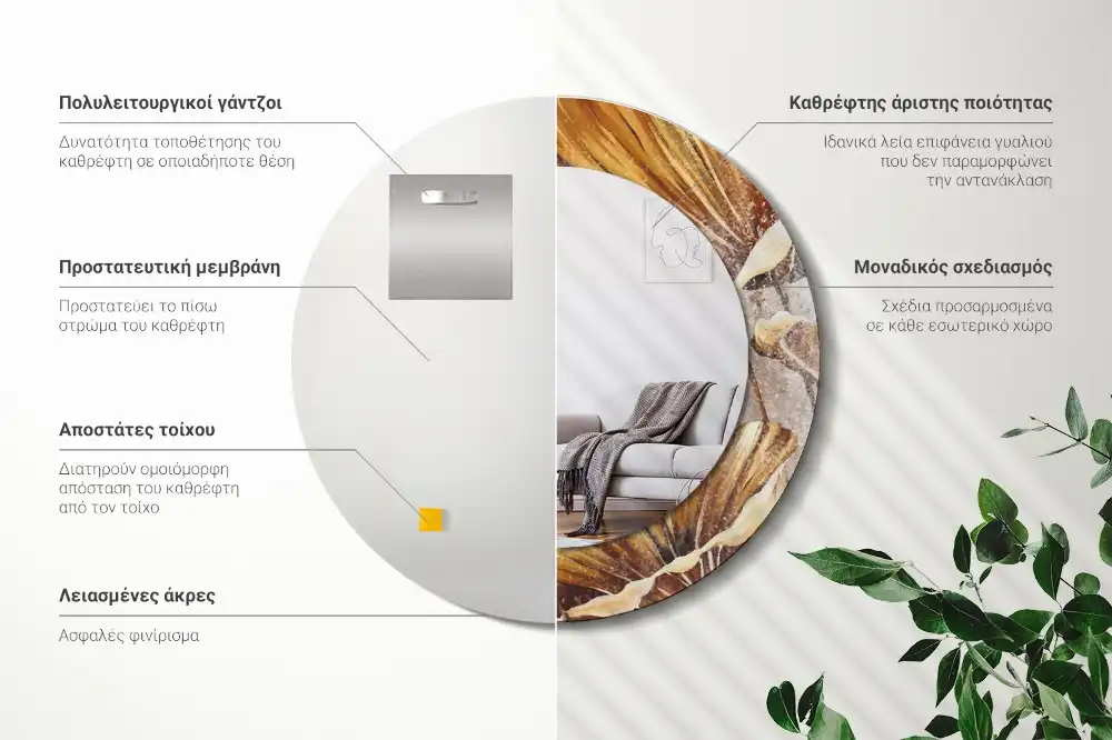 Specchio circolare decoro Foglie boho