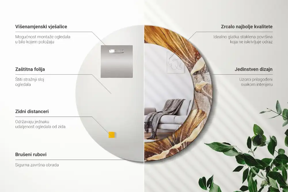 Specchio circolare decoro Foglie boho
