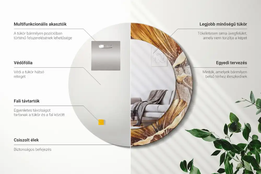 Specchio circolare decoro Foglie boho
