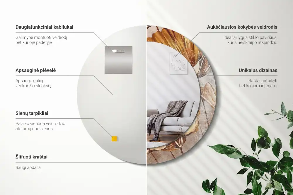 Specchio circolare decoro Foglie boho