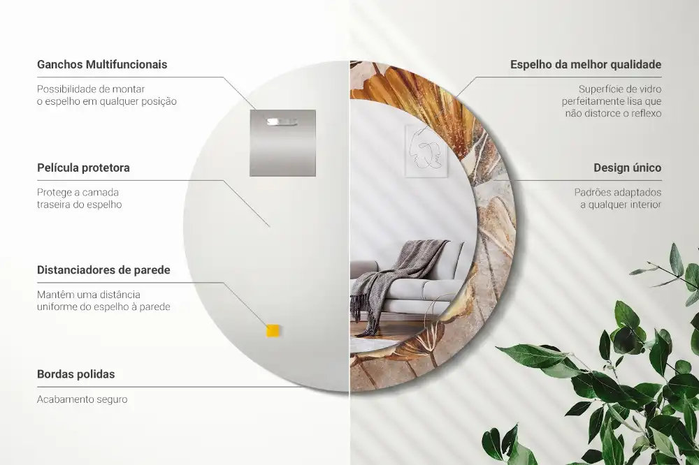 Specchio circolare decoro Foglie boho