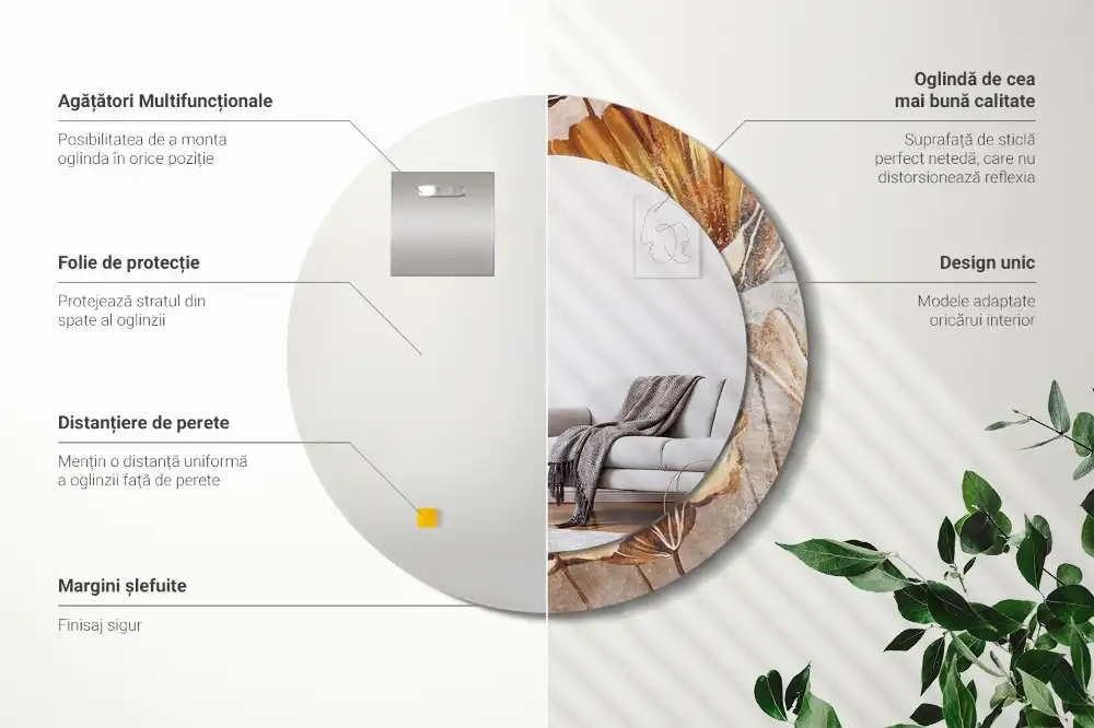 Specchio circolare decoro Foglie boho