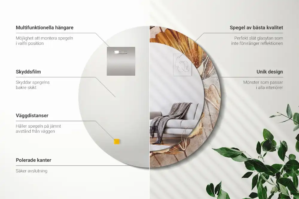 Specchio circolare decoro Foglie boho