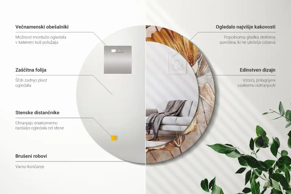 Specchio circolare decoro Foglie boho