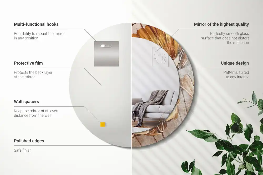 Specchio circolare decoro Foglie boho