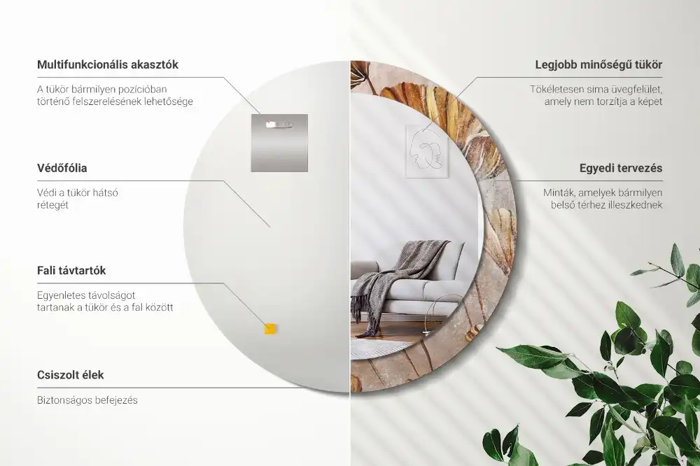 Specchio circolare decoro Foglie boho