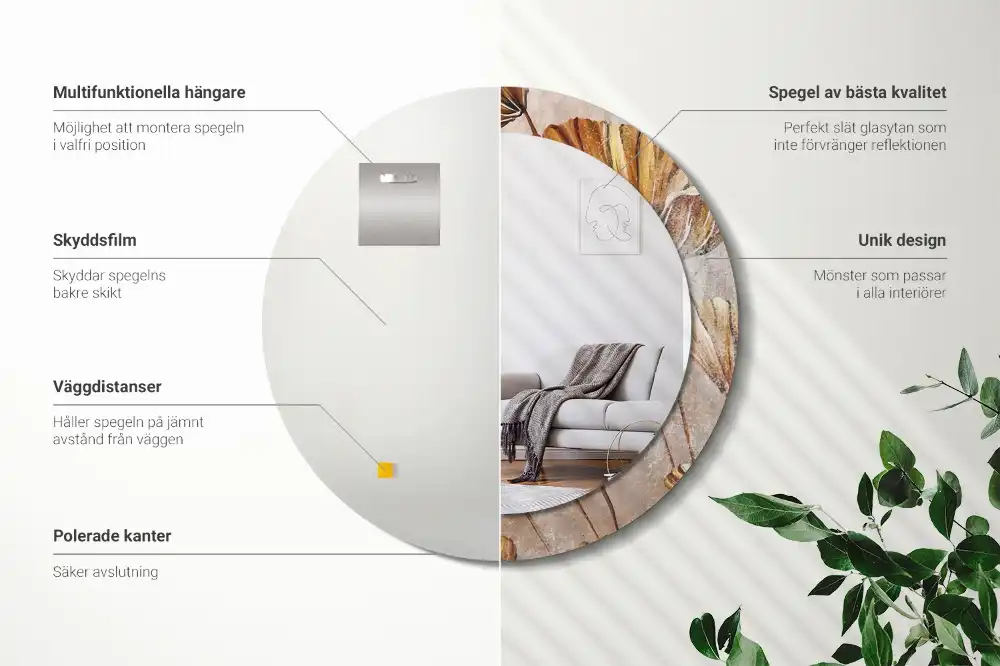Specchio circolare decoro Foglie boho