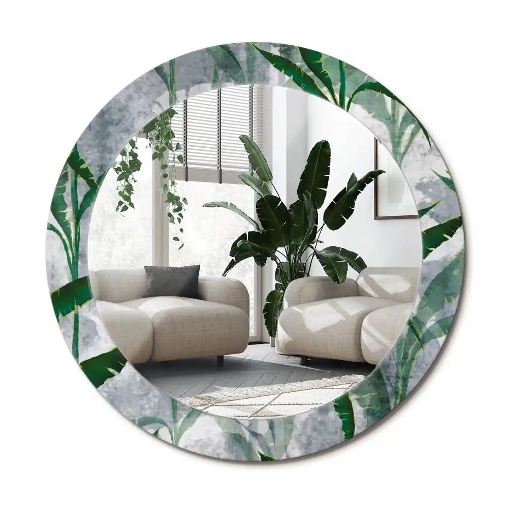 Specchio circolare stampato Foglie tropicali