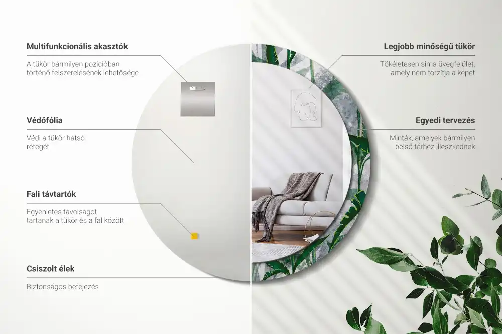 Specchio circolare stampato Foglie tropicali