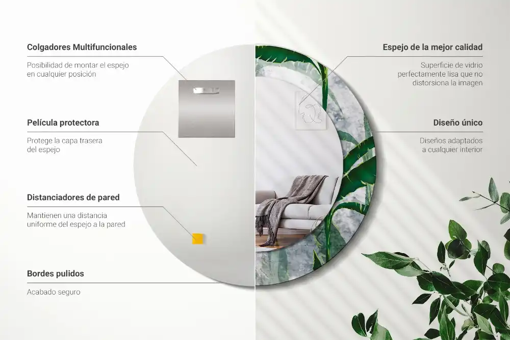 Specchio circolare stampato Foglie tropicali