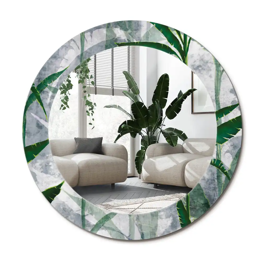 Specchio circolare stampato Foglie tropicali
