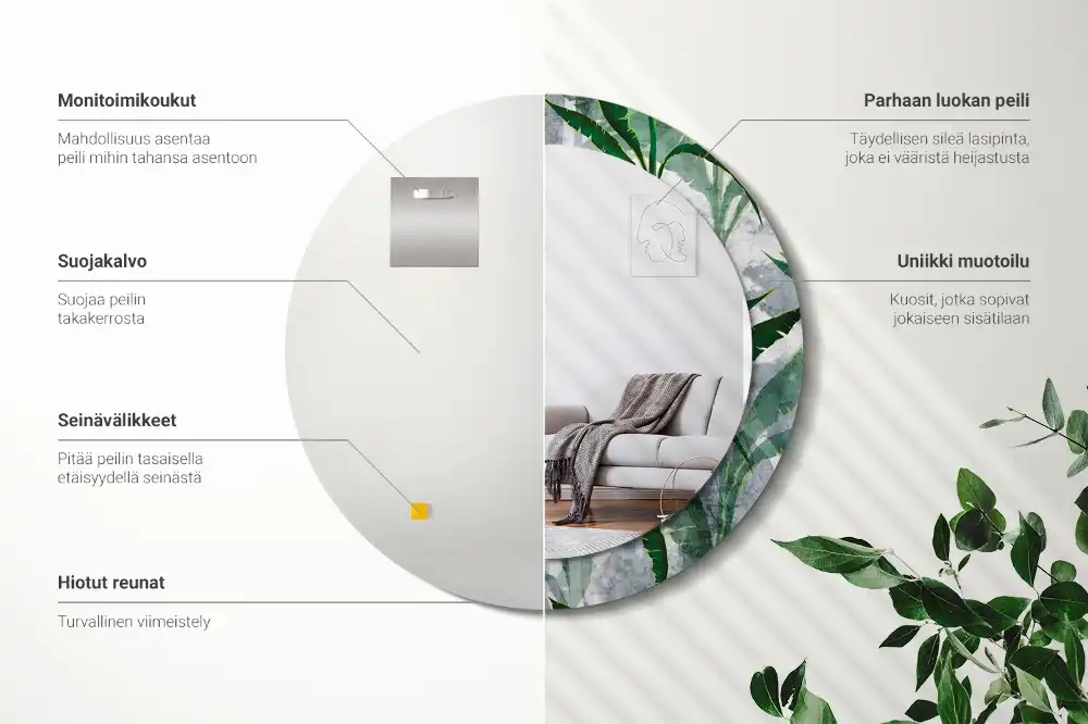 Specchio circolare stampato Foglie tropicali