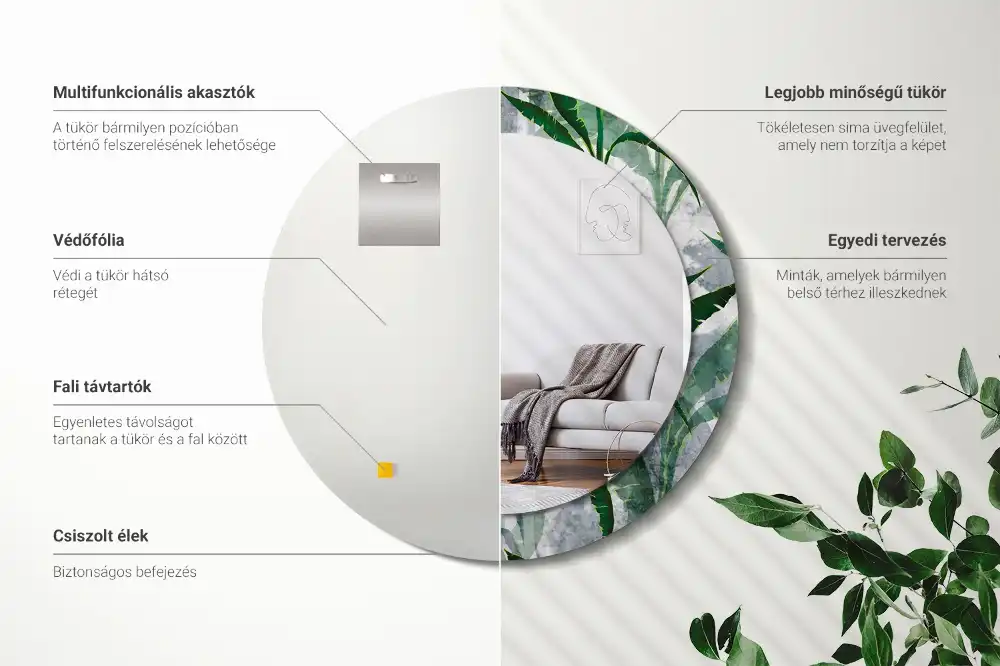 Specchio circolare stampato Foglie tropicali