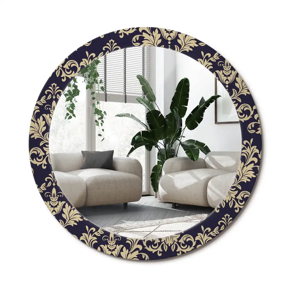 Specchio rotondo con cornice stampata Motivo floreale
