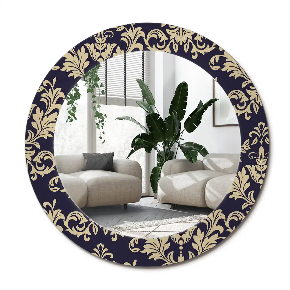 Specchio rotondo con cornice stampata Motivo floreale