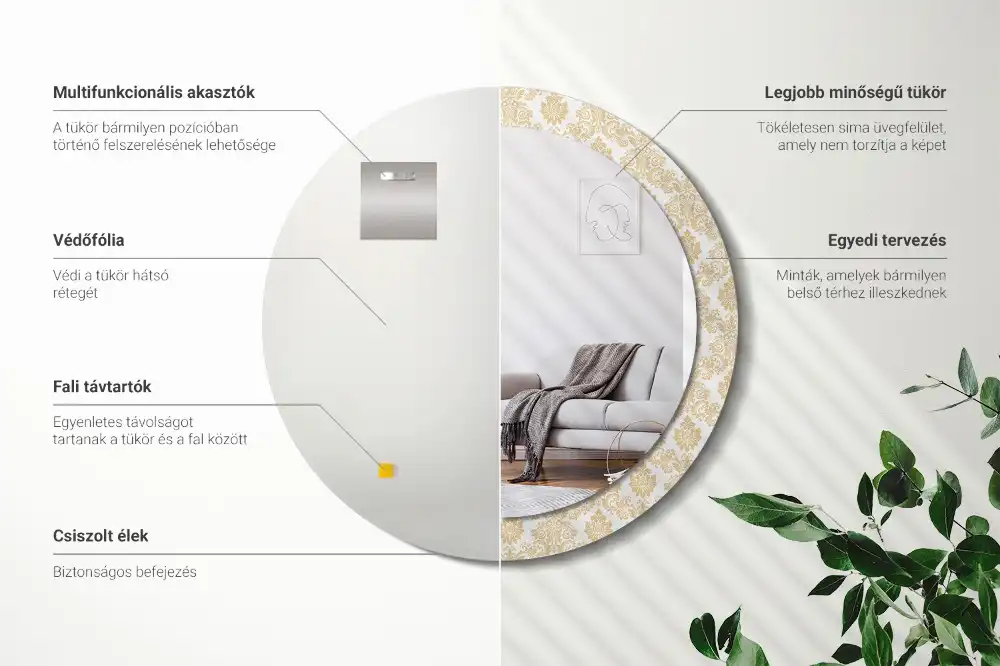 Specchio rotondo con cornice stampata modello barocco