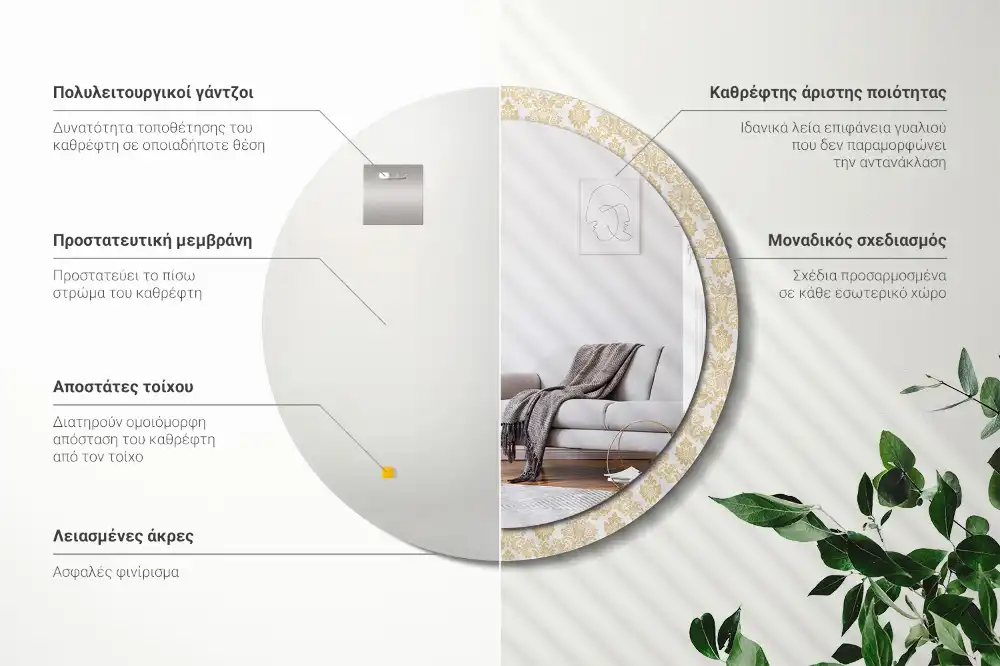 Specchio rotondo con cornice stampata modello barocco