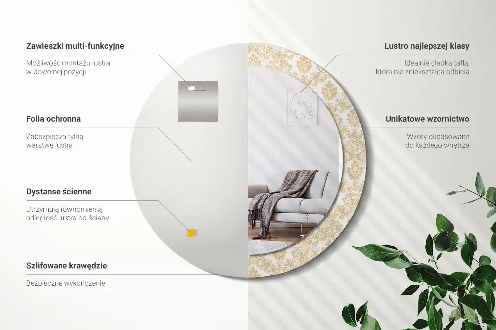 Specchio rotondo con cornice stampata modello barocco