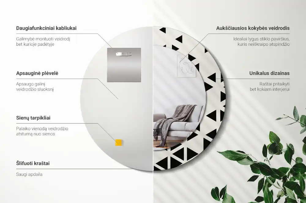 Specchio circolare stampato Astrazione geometrica