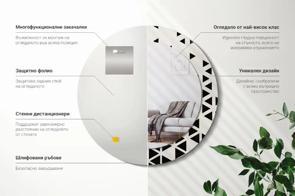 Specchio circolare stampato Astrazione geometrica