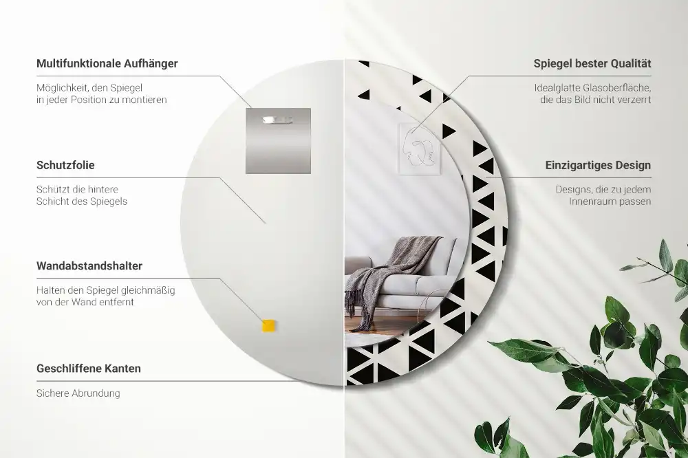 Specchio circolare stampato Astrazione geometrica