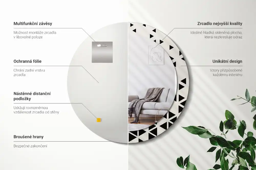 Specchio circolare stampato Astrazione geometrica