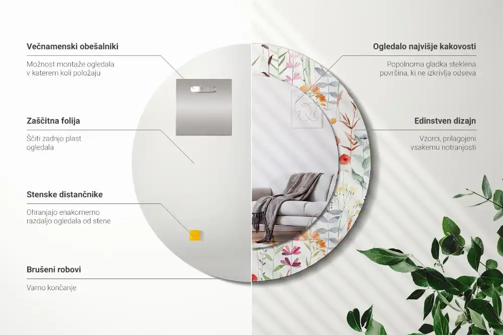 Specchio circolare stampato Fiori selvatici