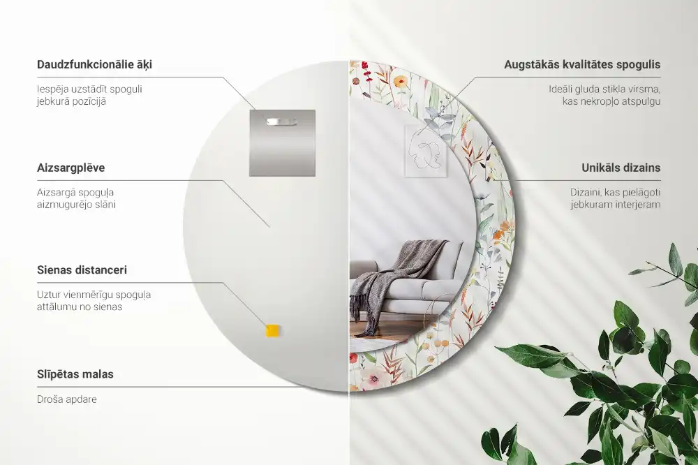 Specchio circolare stampato Fiori selvatici