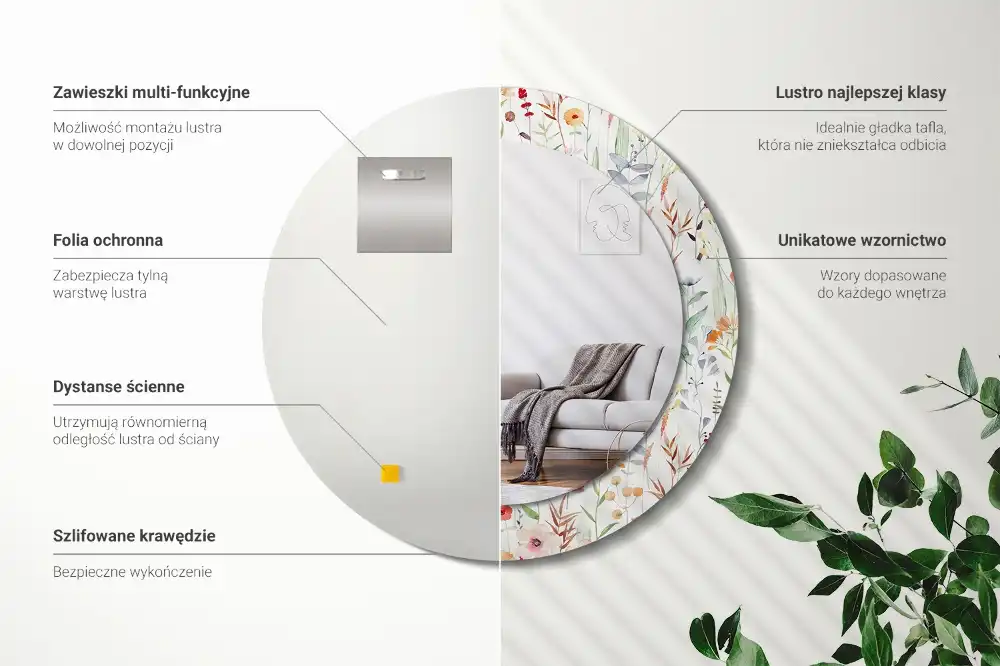 Specchio circolare stampato Fiori selvatici