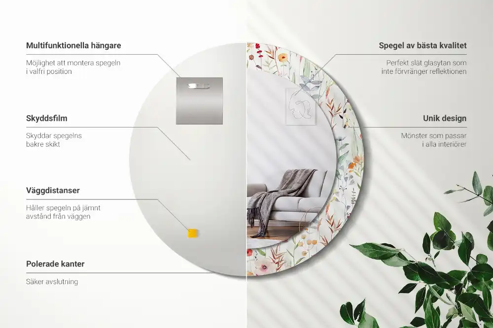 Specchio circolare stampato Fiori selvatici