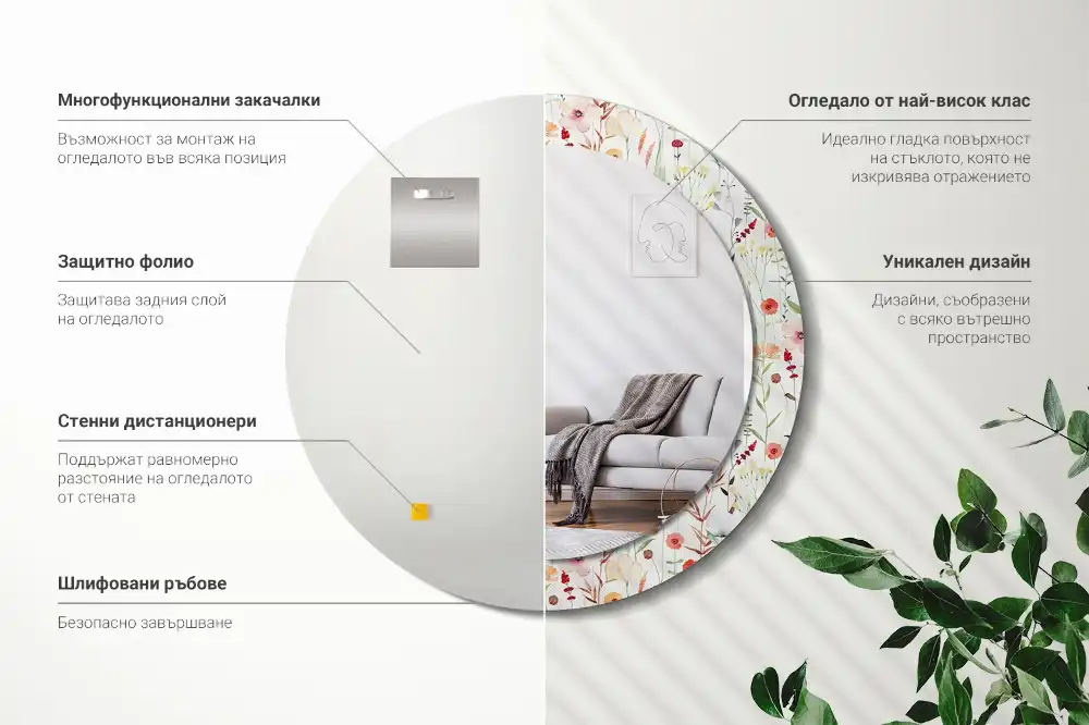 Specchio circolare stampato Fiori selvatici