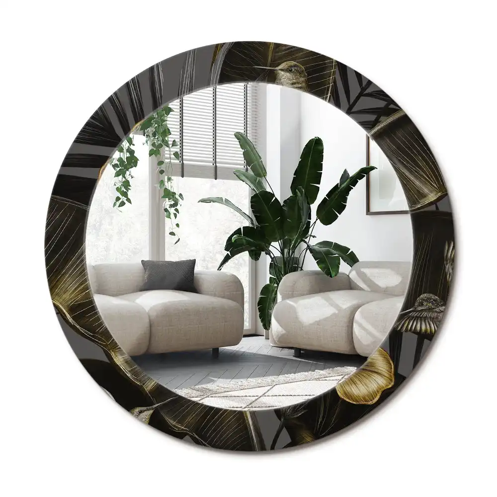 Specchio rotondo con cornice stampata fiori di ibisco