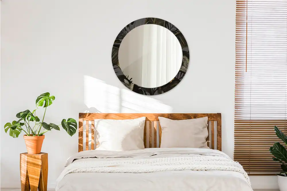 Specchio rotondo con cornice stampata fiori di ibisco