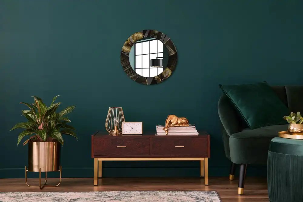 Specchio rotondo con cornice stampata fiori di ibisco