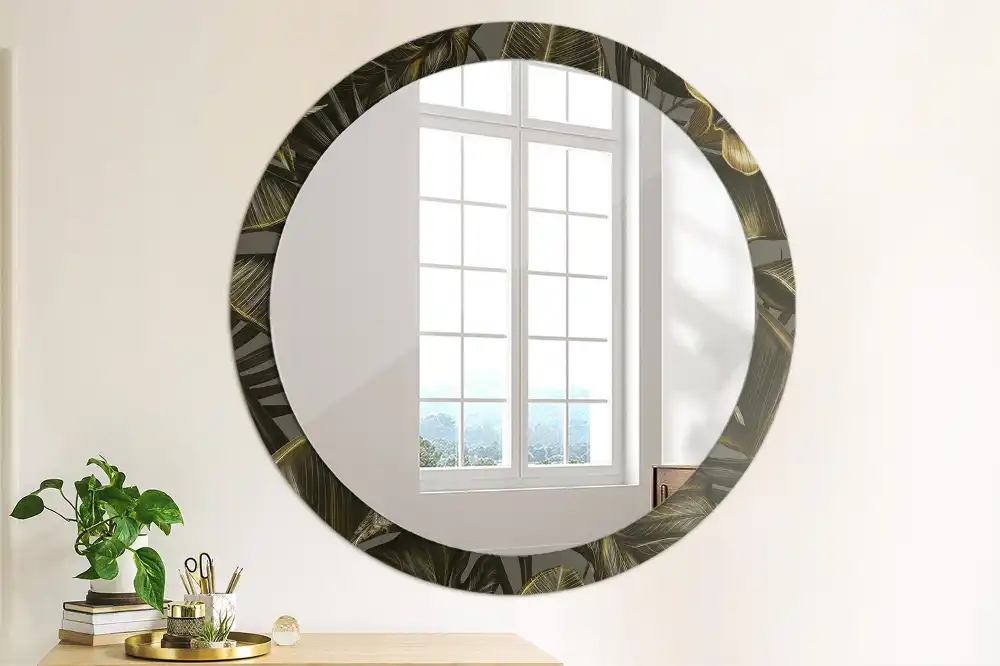 Specchio rotondo con cornice stampata fiori di ibisco