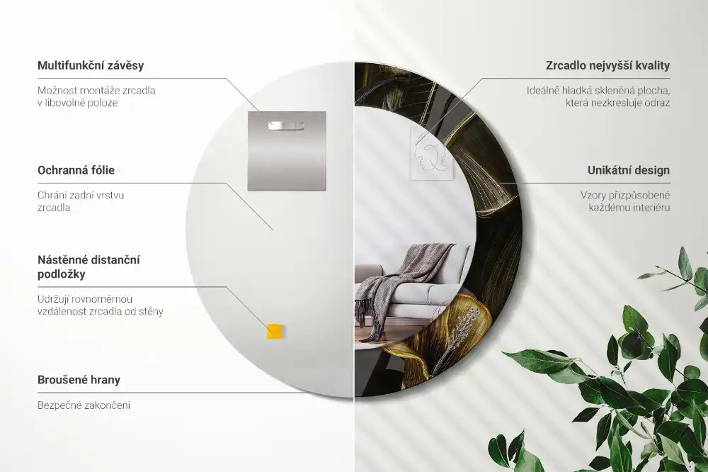 Specchio rotondo con cornice stampata fiori di ibisco