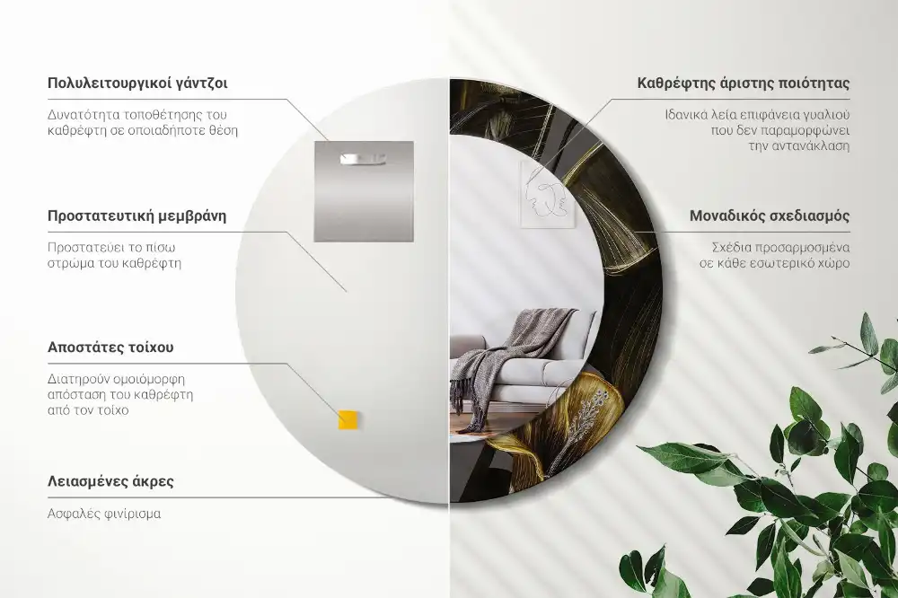 Specchio rotondo con cornice stampata fiori di ibisco