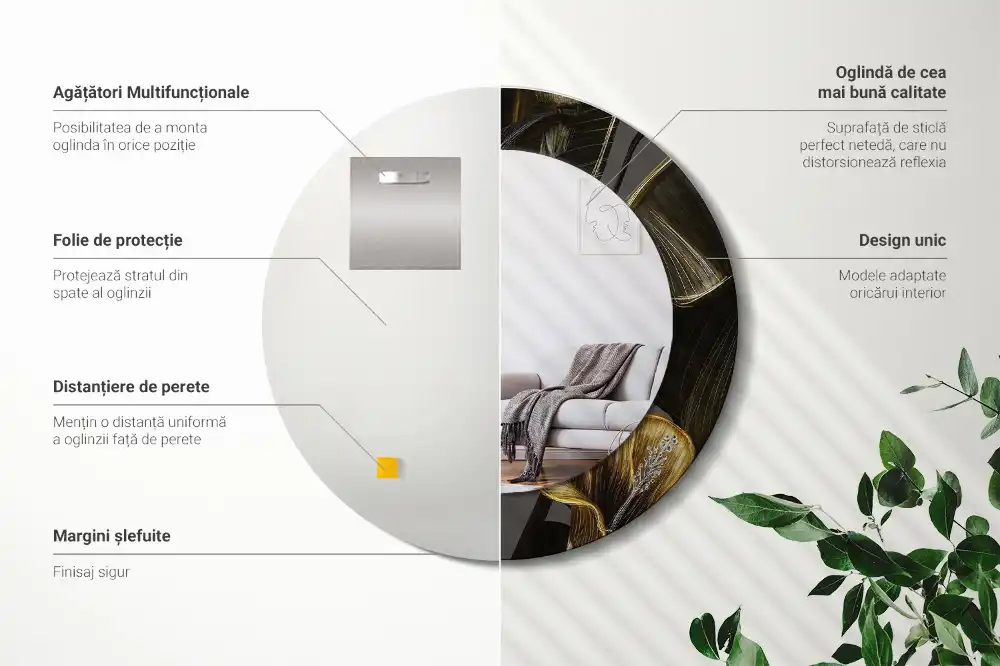 Specchio rotondo con cornice stampata fiori di ibisco