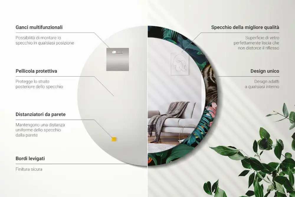 Specchio circolare stampato Giungla d'epoca